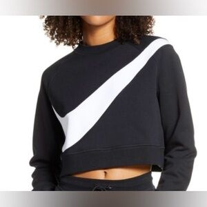 Nike Women's Black Sweatshirt with White Swoosh Cropped